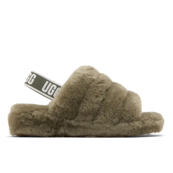 UGG Shoes - UGG Women's Fluff Yeah Slide Slipper 1095119 Burnt Olive Real Fur Lamb Sz. 9 NEW